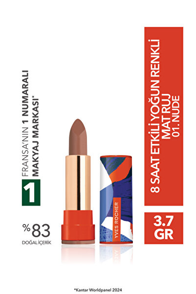 Yves Rocher 8 Saat Etkili Yoğun Renkli Mat Ruj- 01. Nude