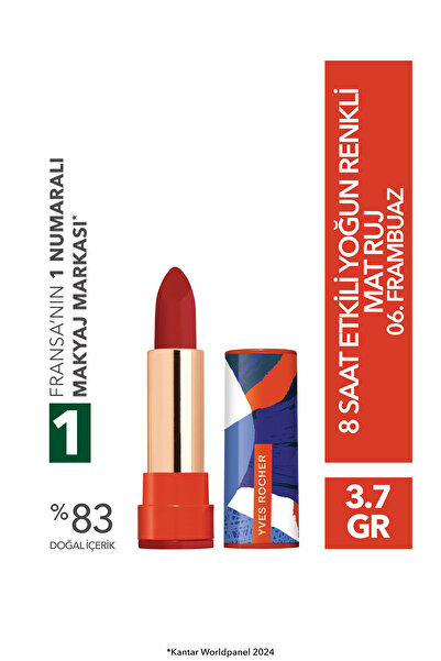 Yves Rocher 8 Saat Etkili Yoğun Renkli Mat Ruj-06. Frambuaz-3.8g-84215