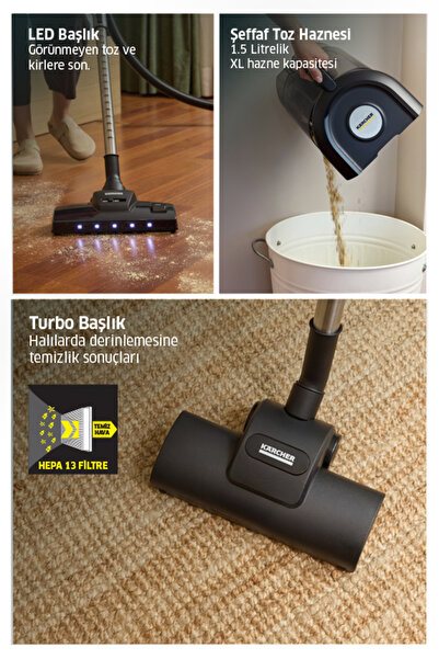 Karcher VCC 6 CycloneX DualControl B&W Toz torbasız Turbo ve LED Başlıklı Süpürge