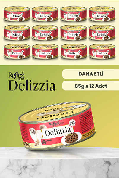 Reflex Plus Delizzia / Sos İçinde Parça Etli Dana Etli Yetişkin Kedi Maması 85g x 12 Adet