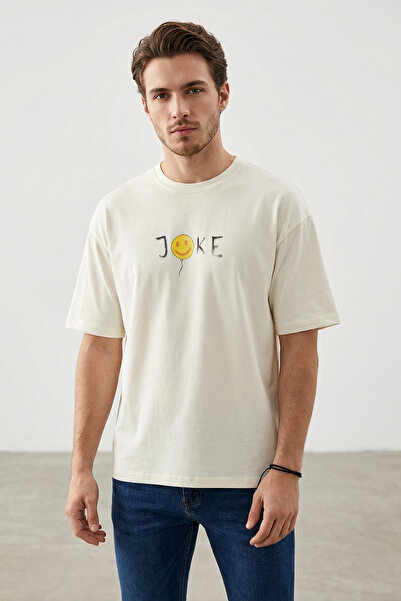 Trendyol Collection Joy bedrucktes weißes Oversize-Baumwoll-T-Shirt – kurze Ä...