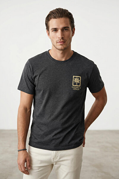 Trendyol Collection Anthrazitfarbenes Oversize-T-Shirt aus Melange-Baumwolle ...