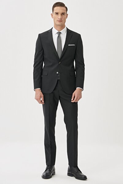 AC&Co / Altınyıldız Classics Erkek Siyah Slim Fit Dar Kesim Mono Yaka Takım Elbise