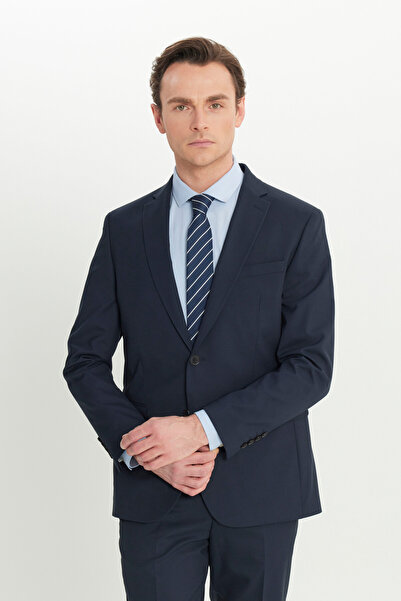 ALTINYILDIZ CLASSICS Men's Navy Blue Slim Fit Slim Fit Mono Collar Cover Pock...