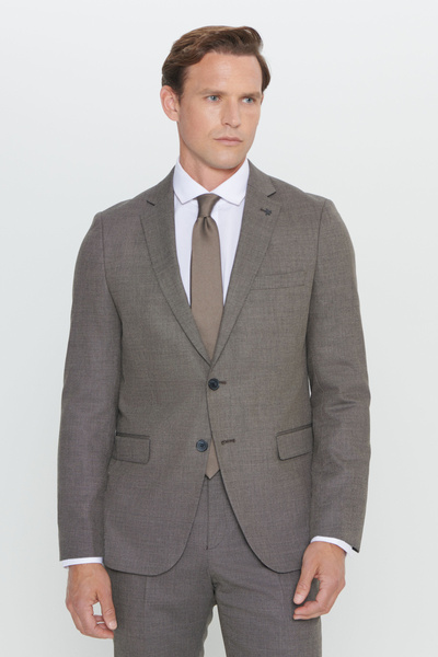 ALTINYILDIZ CLASSICS Men's Black-gray Regular Fit Comfortable Cut Mono Collar Patterned Suit