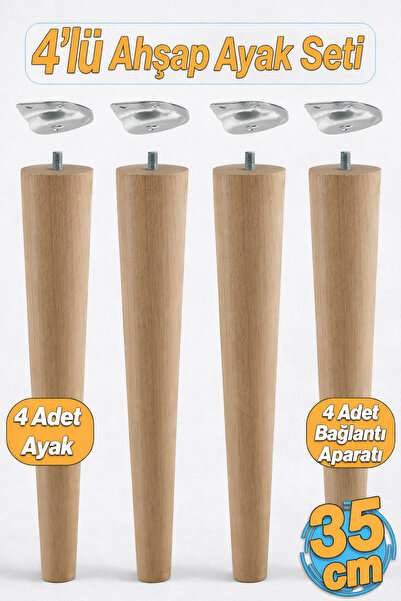 Badem10 4'lü Ahşap Sehpa Ayak Takımı 35 cm Zigon Puf Tabure Ayağı Masa Ayakla...