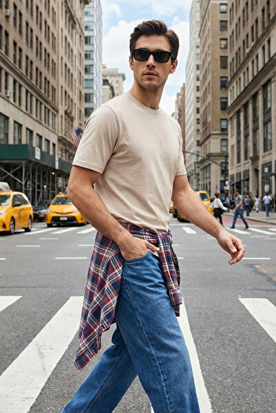 Trendyol Collection Tricou Stone Slim/Fit 100% bumbac de bază cu decolteu cir...