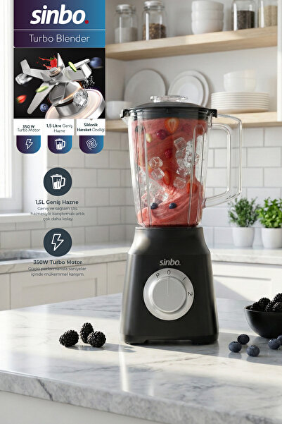 Sinbo SHB-7517 Turbo Blender Siyah – 350W, 1.5L Hazne, Smoothie & Pulse Fonks...