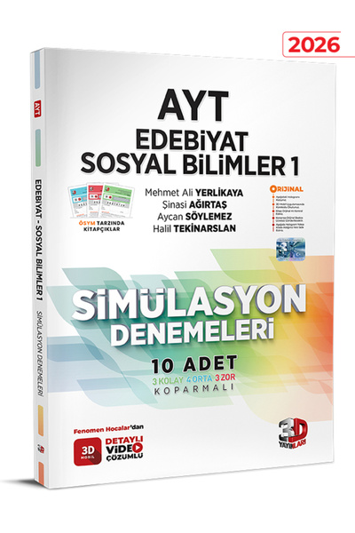 3D Yayınları Ayt Edebiyat Sosyal Bilimler 1 Simülasyon Denemeleri