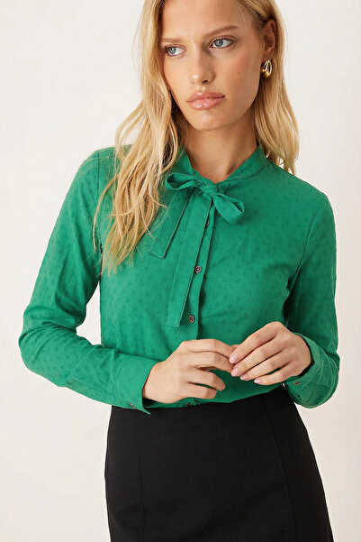 armonika Cămașă cu guler verde pentru femei, cu model, braț-20K001150