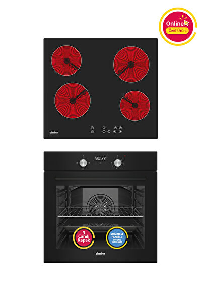 Simfer 4 Fonksiyon Trend Dijital Siyah Power Turbo Elektrikli 2'li Ankastre S...