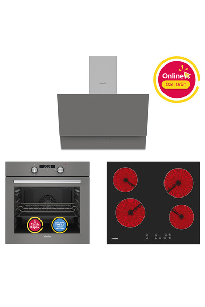 Simfer 4 Fonkisyon Trend Dijital Gri Power Turbo Elektrikli 3'lü Ankastre Set...