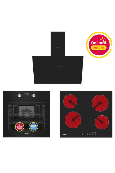 Simfer 4 Fonksiyon Trend Dijital Siyah Power Turbo Elektrikli 3'lü Ankastre S...