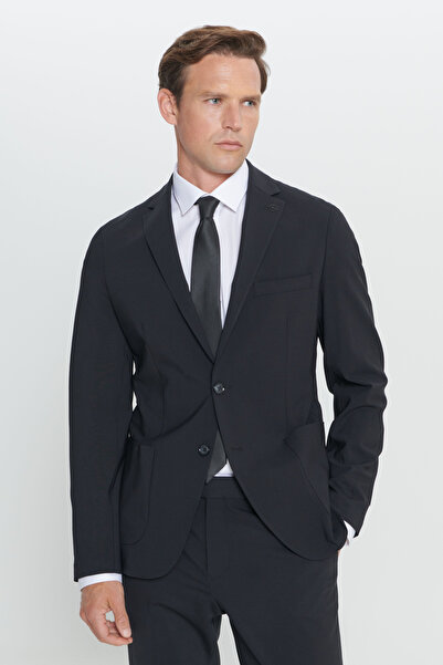 ALTINYILDIZ CLASSICS Men's Black Slim Fit Slim Fit Mono Neck Woolen Suit