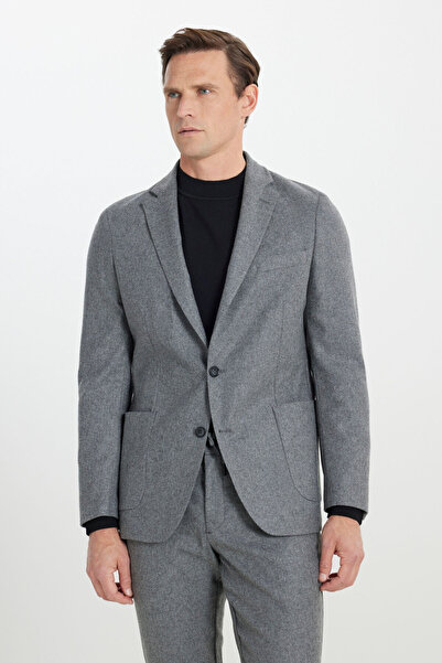 ALTINYILDIZ CLASSICS Men's Gray Wool Slim Fit Slim Fit Mono Collar Waist Tie ...