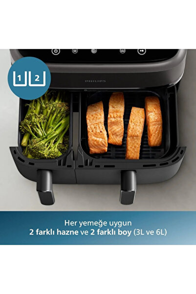 Philips Çift Hazneli Rapid Air Teknolojisi Premium Airfryer Fritöz, 9l Aile B...