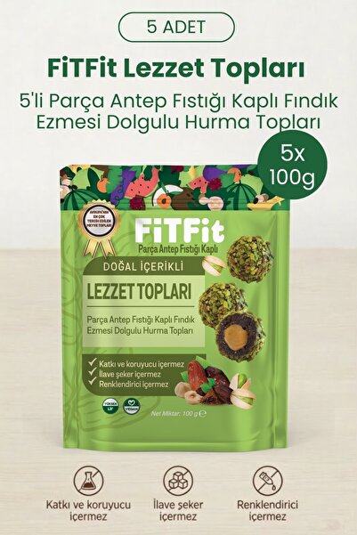 FitFit Doğal İçerikli Lezzet Topları | Antep Fıstıklı Fındık Ezmesi Dolgulu H...