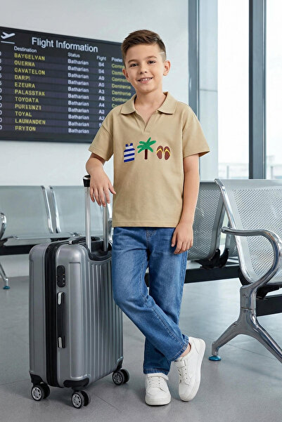 TRENDYOLKIDS Herren Stone Kids Polo 100 % Baumwolle bedrucktes Kragen-Strick-...