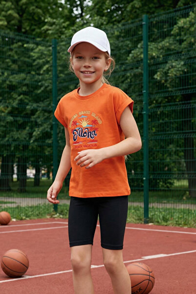 TRENDYOLKIDS Orange bedrucktes Strick-T-Shirt TKDSS25TS00050