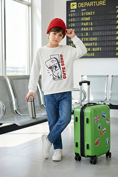 TRENDYOLKIDS Ecru*St Boys' Seasonal-Thin Dinosaur Print Knitted Sweatshirt Tk...