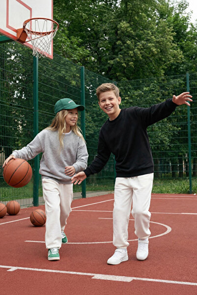 TRENDYOLKIDS Černošedá 2dílná unisexová základní pletená mikina s výstřihem T...