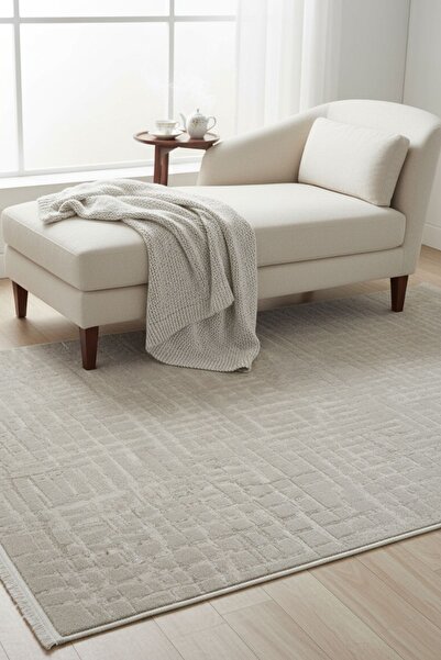 Cool Halı Nevada 2508 Beige White Striped Soft Machine Rug Embossed Bedroom L...