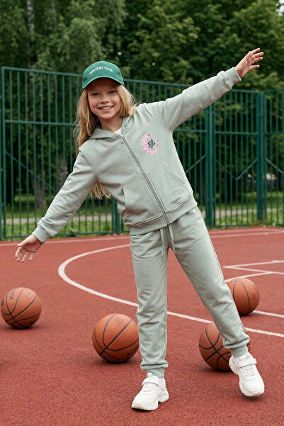 TRENDYOLKIDS Set de tricotat pentru fete din bumbac mentă, cu model, cu glugă...