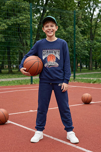 TRENDYOLKIDS Σετ πιτζάμες Indigo για αγόρια - Λεπτό σχέδιο καλαθιού, εποχιακό...