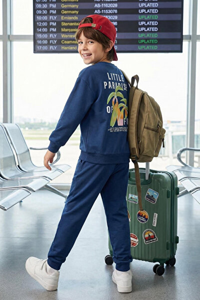 TRENDYOLKIDS Chlapecká bavlněná souprava Slogan v námořnické modré - Tkdaw25A...