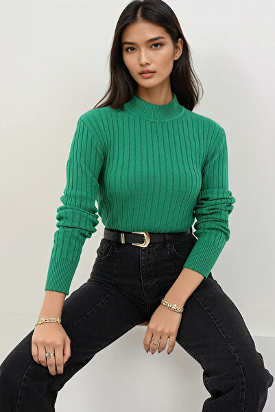 Trend Alaçatı Stili Women's Green Mock Neck Knitwear Sweater Alc-X14858