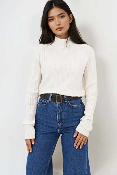 Trend Alaçatı Stili Women's Ecru Mock Neck Knitwear Sweater Alc-X14858
