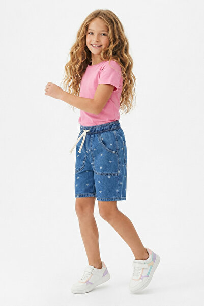 TRENDYOLKIDS Blaue elastische Denim-Shorts für Mädchen aus 100 % Baumwolle mi...