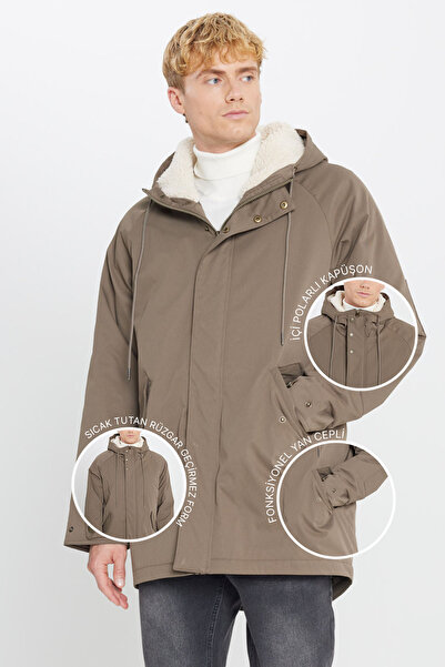 AC&Co / Altınyıldız Classics Men's Khaki Cold Proof Coat Jacket Standard Fit ...