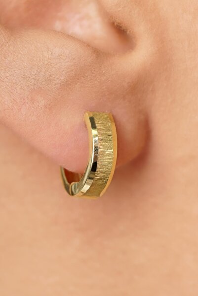 Fiyonk Kuyumculuk 14 Ayar Altın Kalem Işıltılı Küçük Halka Küpe