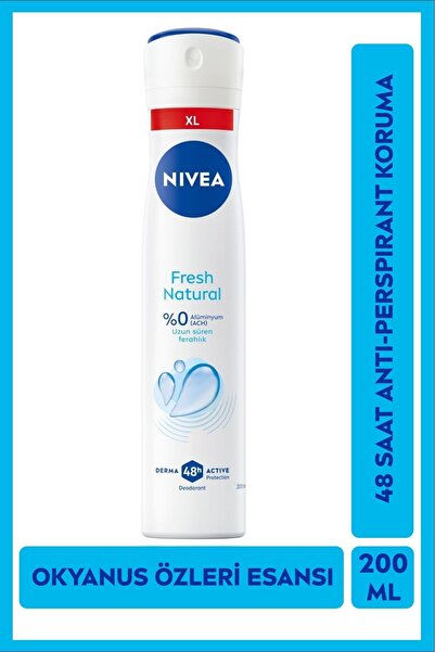 NIVEA Kadın Fresh Natural Sprey Deodorant 200ml, 48 Saat Ter Koruması, Alümin...