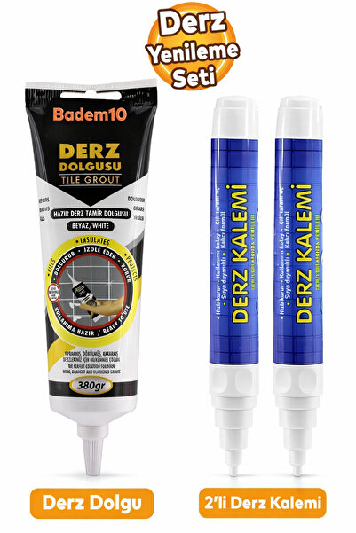 Badem10 (3'lü Set) Fayans Beyaz Derz Boyama Boyası Kalemi + Fayans Arası Hazı...