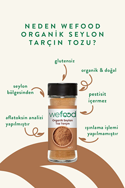 Wefood Organik Glütensiz Vegan Katkısız Seylon Tarçın Tozu 45 Gr.
