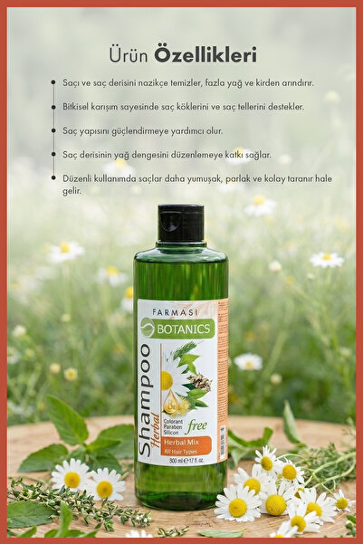 Farmasi Botanics Herbal Mix Tüm Saç Tipleri İçin Paraben & Silikon İçermeyen Şampuan 500ml