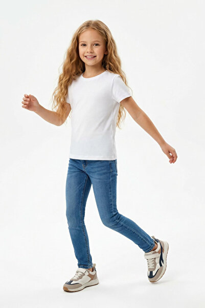 TRENDYOLKIDS White Cotton Unisex T-Shirt - Crew Neck, Short Sleeve, Regular F...