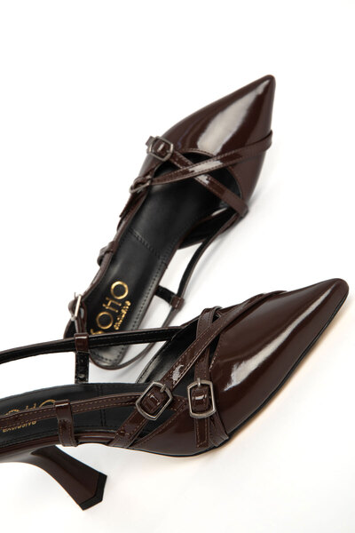 SOHO Brown Patent Leather Women's Classic Heeled Shoes 20255