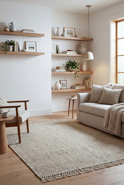 Koza Halı Natura El Dokuma Krem Jüt Bohem Tarz Otantik Salon Oturma Odası Kor...