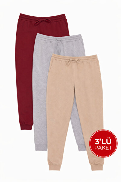 Tudors Men's 3-Pack Beige-Grey-Burgundy Regular Fit Lace-Up Waist Jogger Pant...