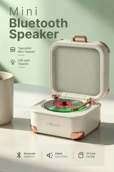 Mikado Bluetooth Hoparlör Retro Nostalgia Tasarım Taşınabilir Müzik Kutusu 5W...