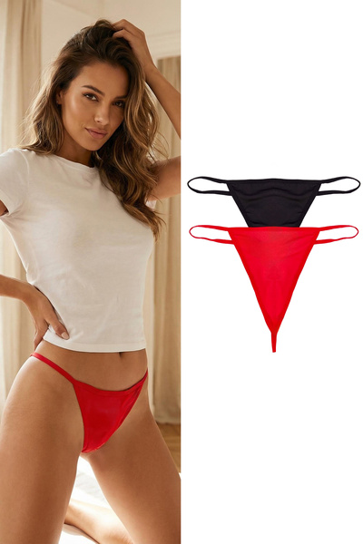 Trendyol Collection Μαύρο-κόκκινο πλεκτό εσώρουχο με αξεσουάρ Micro Stone 2 τ...