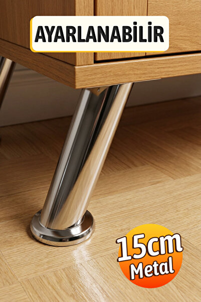 Badem10 (Adjustable) Chromed Metal Base with Table Top (15 cm) Tv Unit Sofa F...