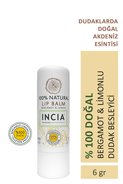 Incia %100 Doğal Dudak Besleyici Bergamot & Limon Bitkisel Nemlendirici Dudak...