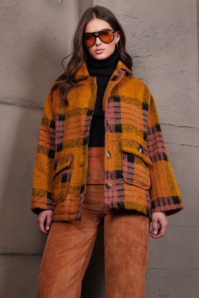 Trend Alaçatı Stili Women's Mustard Double Pocket Lined Plaid Cashmere Jacket...