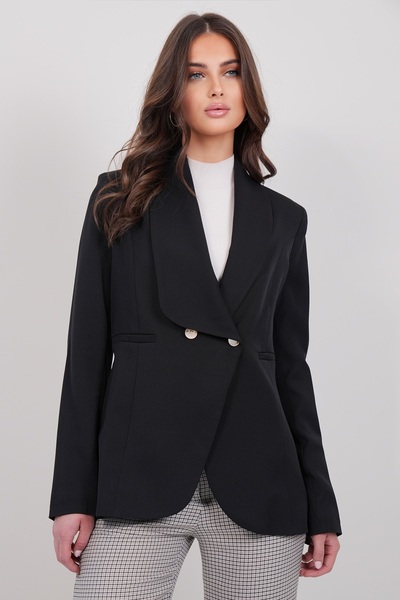 Trend Alaçatı Stili Γυναικείο μαύρο υφαντό μπουφάν με μεταλλικό κουμπί με επέ...