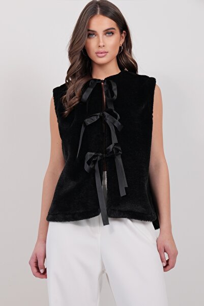 Trend Alaçatı Stili Women's Black Ribbon Tie Sleeveless Soft Vest Alc-X14991