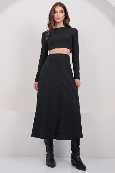 Trend Alaçatı Stili Set de bluză crop și fustă maxi pentru femei, negru, gule...